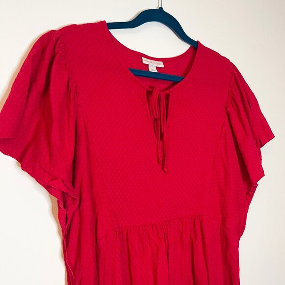 Knox Rose Red Textured Tie Neck Boho Babydoll A-Line Dress Size XL - Picture 3 of 4
